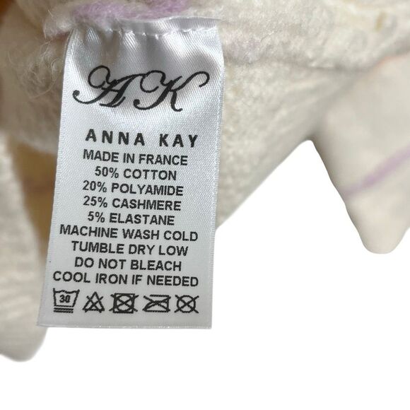 Anna Kay Isolede Cashmere Blend Striped Turtleneck Pullover Sweater Ecru Small - Picture 8 of 9